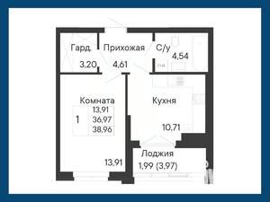 1-к квартира, вторичка, 39м2, 5/8 этаж