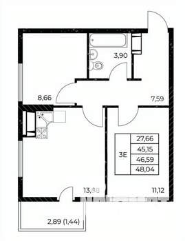 2-к квартира, вторичка, 48м2, 9/25 этаж