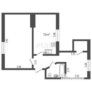 2-к квартира, вторичка, 39м2, 4/4 этаж