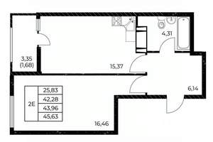 1-к квартира, вторичка, 46м2, 21/25 этаж