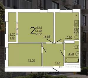 2-к квартира, вторичка, 53м2, 11/22 этаж