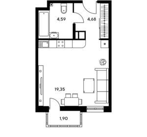Студия квартира, вторичка, 30м2, 17/25 этаж
