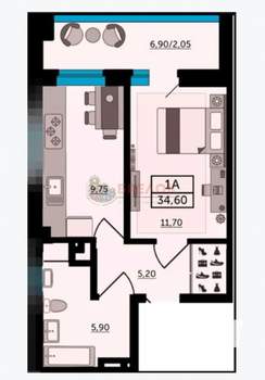 1-к квартира, вторичка, 35м2, 13/24 этаж