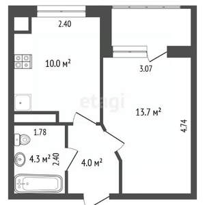 1-к квартира, вторичка, 32м2, 6/12 этаж