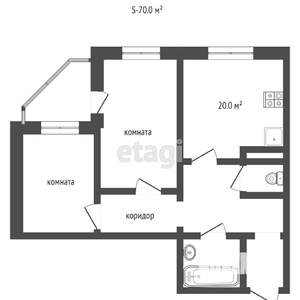 2-к квартира, вторичка, 70м2, 20/25 этаж