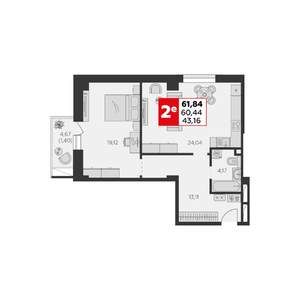 2-к квартира, строящийся дом, 62м2, 12/22 этаж