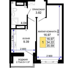 1-к квартира, вторичка, 36м2, 23/25 этаж