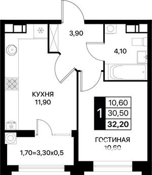 1-к квартира, вторичка, 32м2, 9/12 этаж