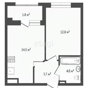 1-к квартира, сданный дом, 37м2, 6/24 этаж