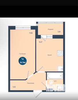 1-к квартира, вторичка, 35м2, 14/25 этаж