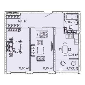 2-к квартира, вторичка, 60м2, 23/23 этаж