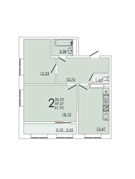 2-к квартира, вторичка, 62м2, 19/24 этаж