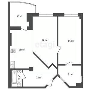 1-к квартира, вторичка, 64м2, 3/16 этаж