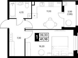 1-к квартира, вторичка, 41м2, 2/20 этаж
