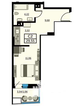 Студия квартира, сданный дом, 30м2, 13/24 этаж