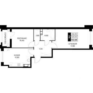 2-к квартира, вторичка, 56м2, 2/20 этаж