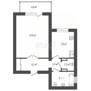 1-к квартира, вторичка, 38м2, 8/17 этаж