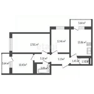 3-к квартира, вторичка, 71м2, 13/18 этаж