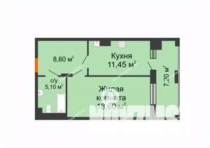 1-к квартира, сданный дом, 52м2, 6/20 этаж