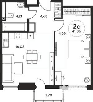 2-к квартира, вторичка, 42м2, 14/25 этаж