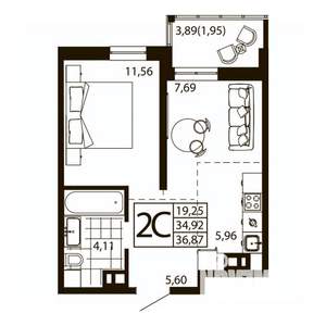 2-к квартира, вторичка, 36м2, 14/24 этаж