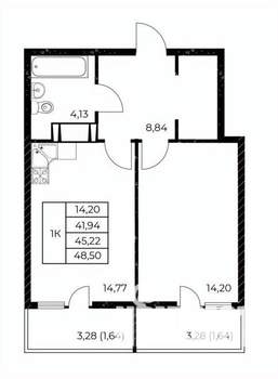 1-к квартира, строящийся дом, 49м2, 10/25 этаж