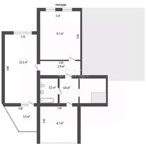 3-к квартира, вторичка, 67м2, 5/5 этаж