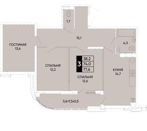 2-к квартира, вторичка, 78м2, 19/24 этаж