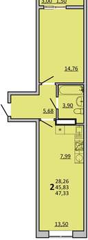 2-к квартира, вторичка, 47м2, 11/22 этаж