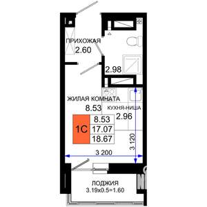 Студия квартира, вторичка, 19м2, 20/25 этаж