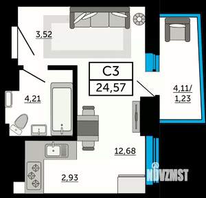 Студия квартира, вторичка, 25м2, 6/25 этаж