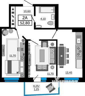 2-к квартира, вторичка, 53м2, 14/19 этаж