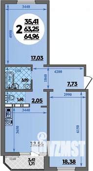 2-к квартира, вторичка, 65м2, 13/17 этаж