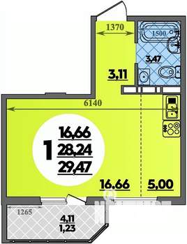 Студия квартира, вторичка, 29м2, 13/17 этаж