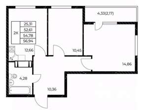 2-к квартира, вторичка, 57м2, 11/25 этаж