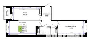 2-к квартира, вторичка, 67м2, 7/25 этаж