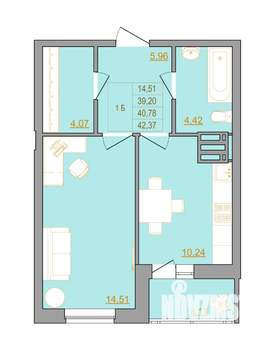 1-к квартира, вторичка, 43м2, 10/22 этаж