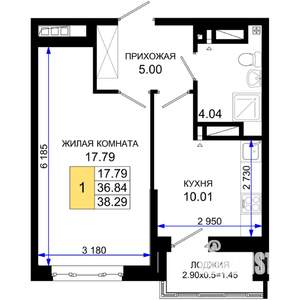 1-к квартира, вторичка, 38м2, 15/25 этаж