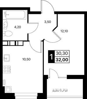 1-к квартира, вторичка, 32м2, 5/12 этаж