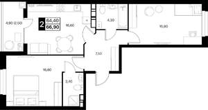 2-к квартира, вторичка, 67м2, 11/12 этаж
