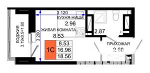 Студия квартира, вторичка, 19м2, 23/25 этаж