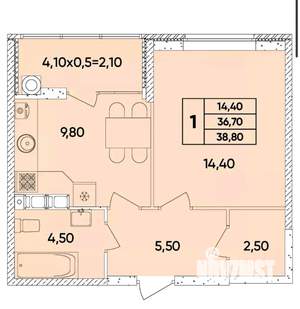 1-к квартира, вторичка, 40м2, 6/9 этаж
