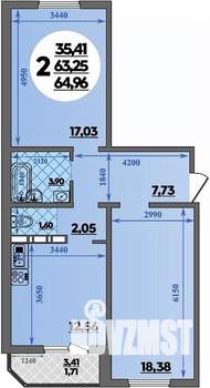 2-к квартира, вторичка, 65м2, 8/17 этаж