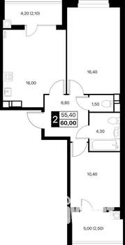2-к квартира, вторичка, 60м2, 5/12 этаж