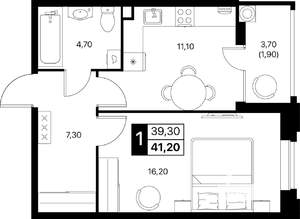 1-к квартира, строящийся дом, 42м2, 2/20 этаж