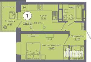 1-к квартира, вторичка, 38м2, 7/24 этаж