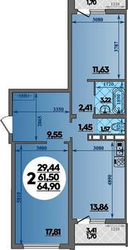 2-к квартира, вторичка, 65м2, 3/18 этаж