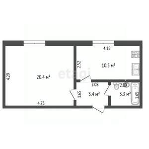 1-к квартира, вторичка, 38м2, 4/5 этаж