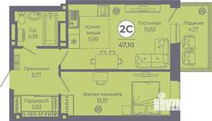 1-к квартира, вторичка, 47м2, 24/24 этаж