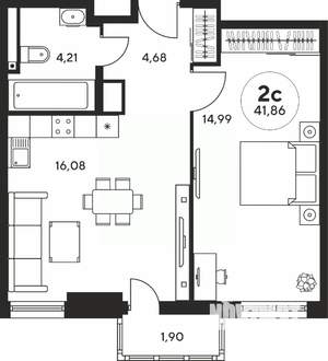 2-к квартира, вторичка, 42м2, 10/25 этаж